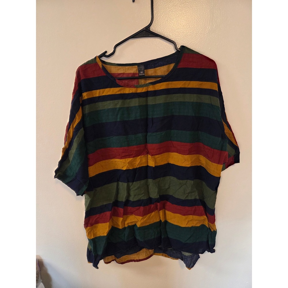 Avery Rose Womens XXL Multicolor Striped Short Sleeve Boxy Blouse Top Crew Neck